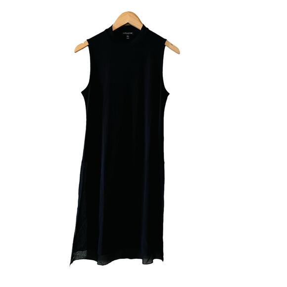 Eileen Fisher Tops - Eileen Fisher Silk Black Chiffon Trim Sleeveless Tunic Top Size Small Petite SP